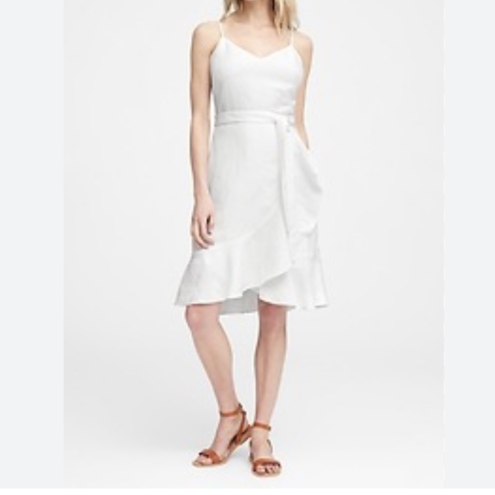 Banana Republic Linen Blend Bridal White Wrap Mini Dress 4